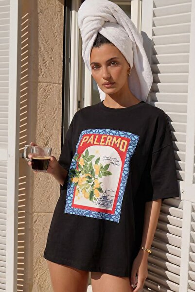 The Champ Clothing Γυναικείο μπλουζάκι oversize Palermo Lemon Printed Black –...