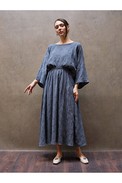 KÜÇÜĞÜM BUTİK Σετ με μουσελίνα γκρι κεντημένη μπλούζα και φούστα με άνοιγμα (...