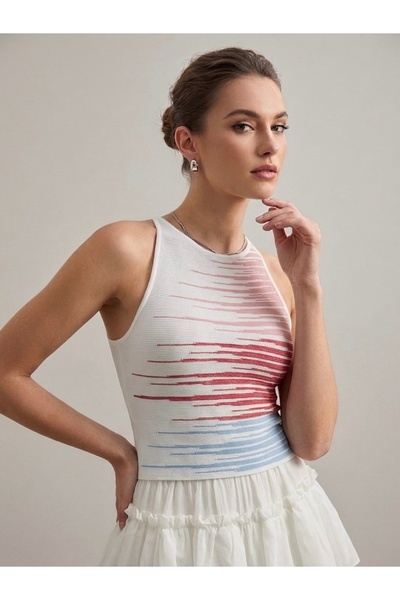 Neden Tekstil Γυναικεία πολύχρωμη πλεκτή μπλούζα με λεπτομέρεια ρίγες και λου...