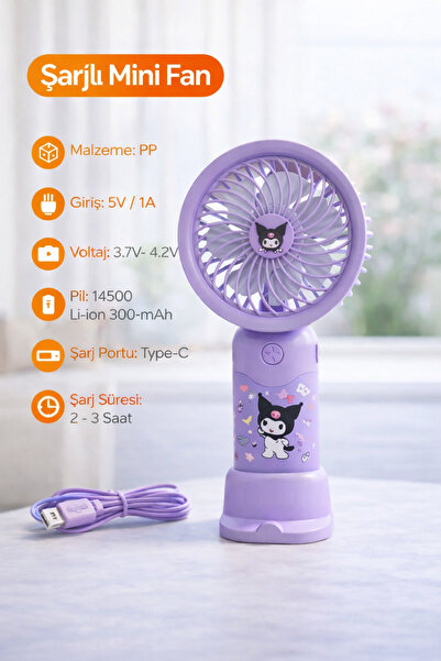 XİRA Hello Kitty Mini El Fanı USB Şarjlı 4 Kademeli Taşınabilir Masaüstü Fan ...