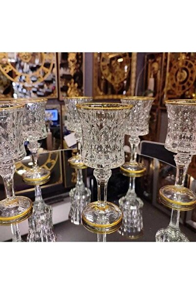 Empressco 6lı Yaldızlı Kristal Ayaklı Su Bardağı Kahve Yanı Su Bardak