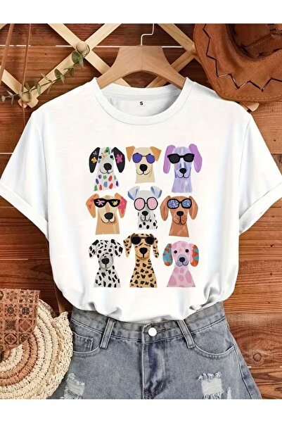 LELVANİ TRICOU UNISEX CU IMPRIMEURI DIVERSE CU CÂINI, COLORATE