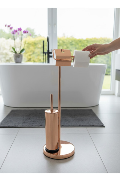 İSAOĞLU YAPI Χάλκινη βούρτσα τουαλέτας Χάλκινη βάση για ρολό τουαλέτας Broz Σ...