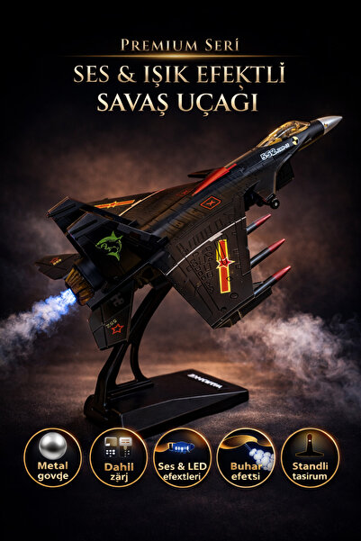 Havaci Market Oyuncak Die Cast Sesli Işıklı Buhar Atan Standlı Metal F-16 Sav...