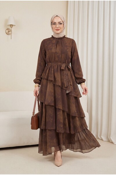 Modamorfo Φόρεμα σιφόν με μοτίβο Yoryo, με διπλωμένη μέση, κορδόνια και επένδ...