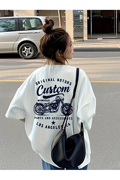 one button Tricou oversize unisex cu mânecă scurtă, cu imprimeu motor, croial...