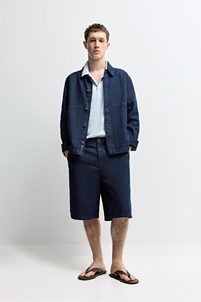 LEFTIES Edition pamuklu-keten denim chino bermuda şort