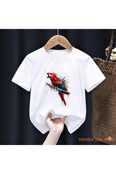 playwear Μπλουζάκι με στάμπα Rainbow Parrot 100% παιδικό unisex 5 6 -7 8-9 10...