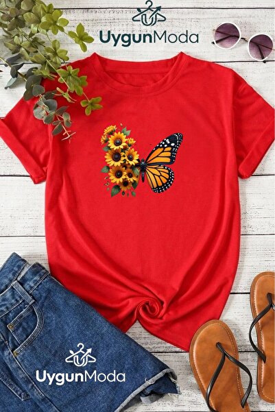 UygunModa SARI PAPATYA KELEBEK T-SHİRT