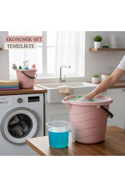 biedda 2'li Set Pudra Renkli Su Kovası 10 litre Kapaksız Temizlik Kovası ve M...