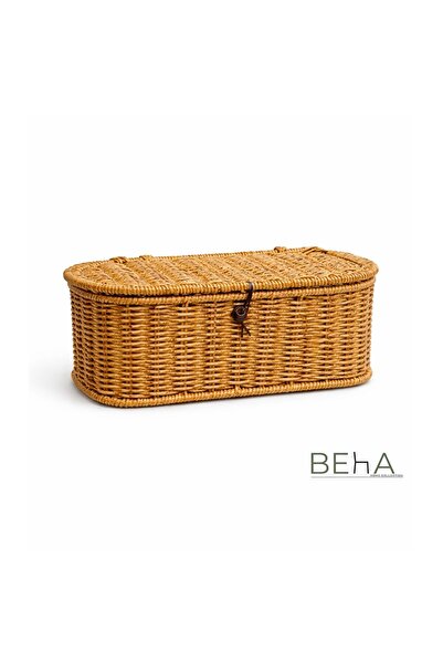 BehaHome Premium El Yapımı Hasır Kapaklı Düzenleyici Oval Kutu - Çok Amaçlı O...