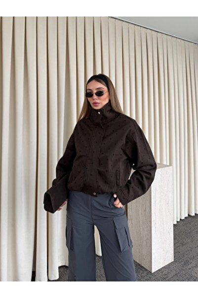 Laluvia Πικρανθρωπόχρωμο Μπουφάν Γαμπαρντίνα με Όρθιο Γιακά και Πουά - 0967