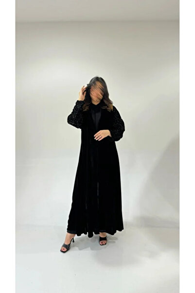 Tori Velvet Abaya with Black Embroidered Sleeves