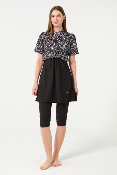 TESMAY Γυναικείο μονόχρωμο μαγιό με λεπτομέρεια στρογγυλής λαιμόκοψης και μισ...