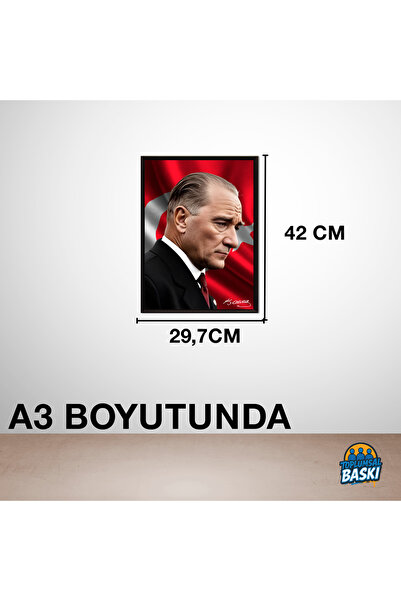 A3 Boyutunda Çerçeveli Özel Tasarım ATATÜRK 2 Baskılı Poster