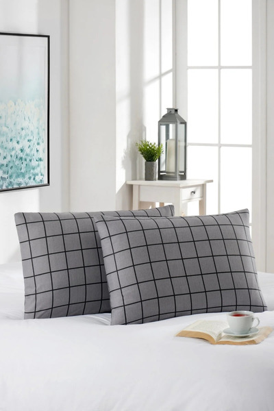 Shopyteks Μαξιλαροθήκη με τετράγωνο σχέδιο 2 τεμαχίων 50x70 εκ. | Βαμβακερό |...