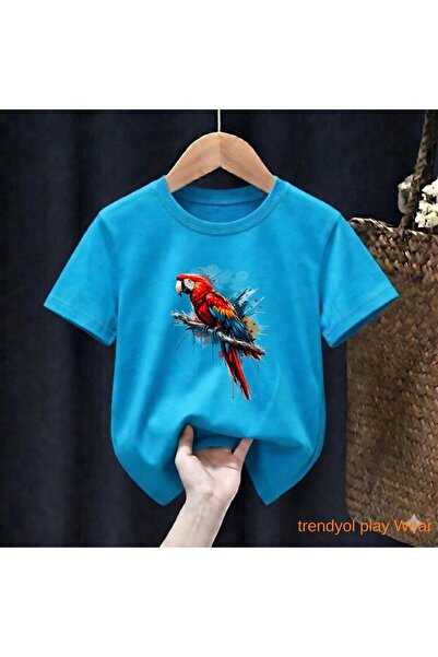 playwear Μπλουζάκι με στάμπα Rainbow Parrot 100% παιδικό unisex 5 6 -7 8-9 10...