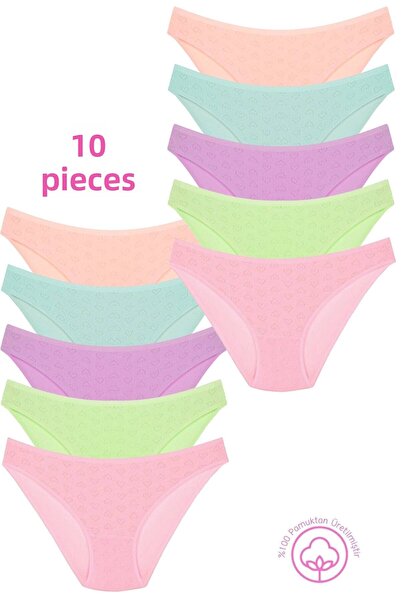 Guardian 1501 10-Pack Women's 100% Cotton Heart Patterned Bikini Panties