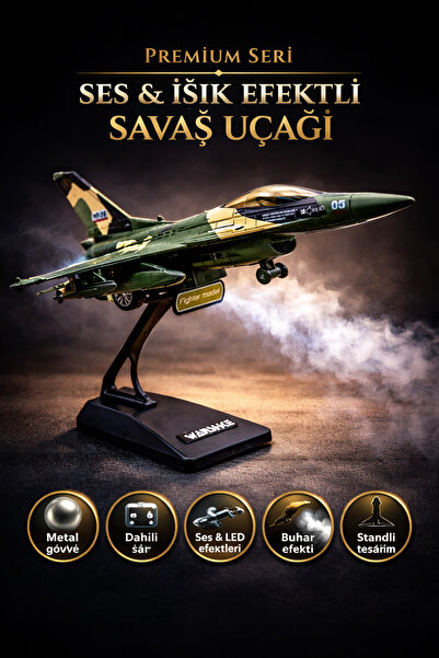 Havaci Market Oyuncak Die Cast Sesli Işıklı Buhar Atan Standlı Metal F-16 Sav...