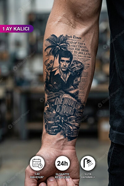 BP Tattoo 1 Ay Kalıcı Tony Montana Geçici Dövme Scarface Dövmesi Yaralı Yüz T...