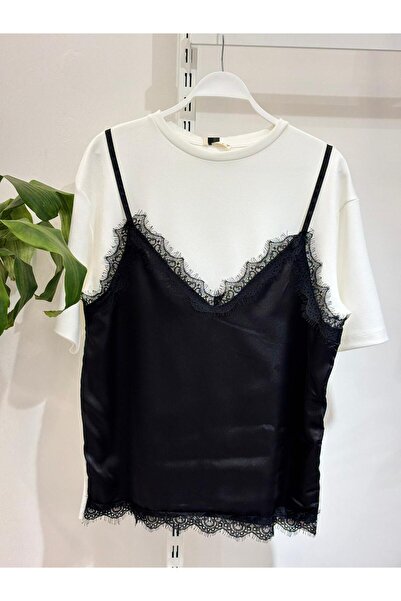 IŞILDA FASHION Μπλουζάκι με σατέν λεπτομέρειες Işılda