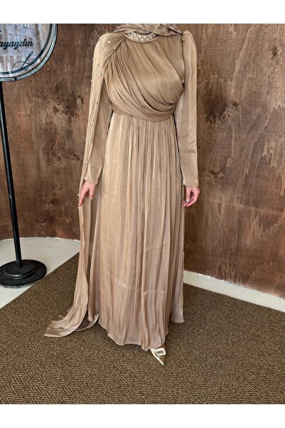 Aranlı tekstil Rochie de seară cu pelerină