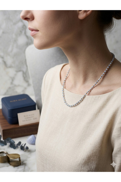 Zihintaşı Atölyesi Aquamarine Natural Stone 4mm Handmade Necklace