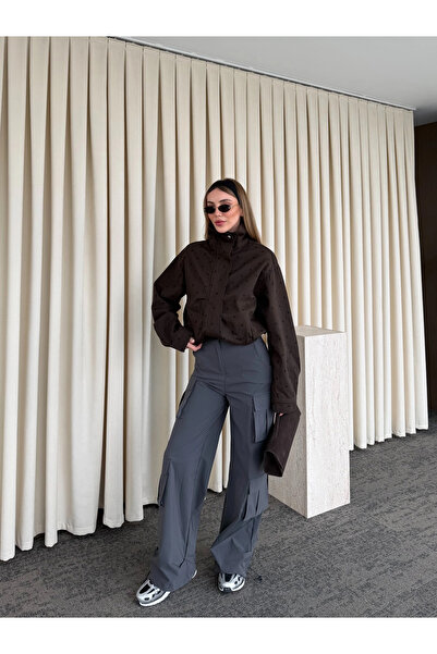 Laluvia Παντελόνι αλεξίπτωτου ανθρακί με ελαστικά τελειώματα - 4143