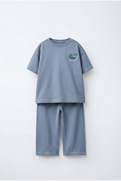 Magu Unisex Παιδικό Βαμβακερό Μπλε Σετ Φόρμας με Λεπτομέρεια Κροκόδειλου