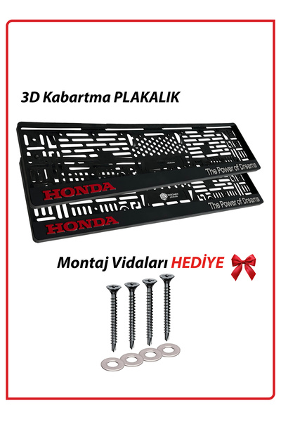 Plakamatik Honda Araç Logolu 2 Adet Kabartmalı Siyah Oto Plakalık