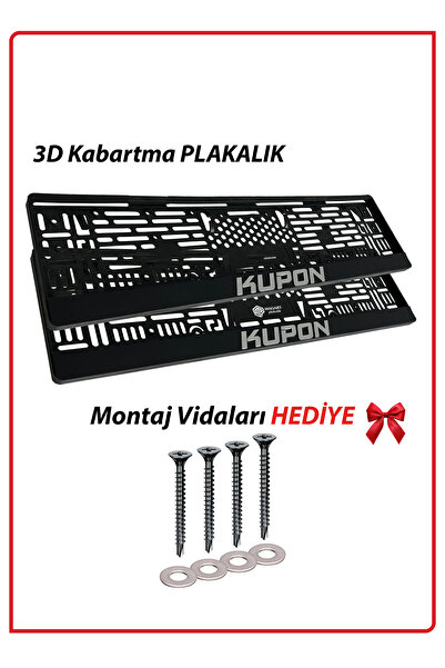 Kupon Yazılı 2 Adet Kabartmalı Siyah Oto Plakalık