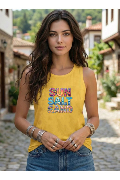 SUNFREE TREND SUMMER Εμπριμέ Αμάνικο Γυναικείο Μπλουζάκι με Λαιμόκοψη Ποδηλάτου