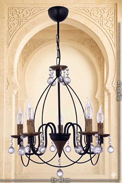 VK HOME AYDINLATMA HÜMAYUN 5 Lİ LÜX TAŞLI AVİZE (SİYAH)