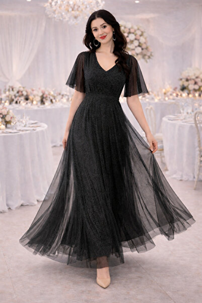 IŞILTI Βραδινό φόρεμα plus size - Μαύρο - Basic