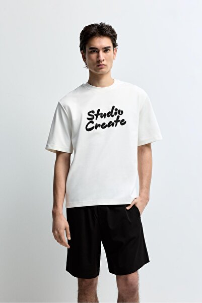 LEFTIES İnterlok işlemeli yazılı t-shirt