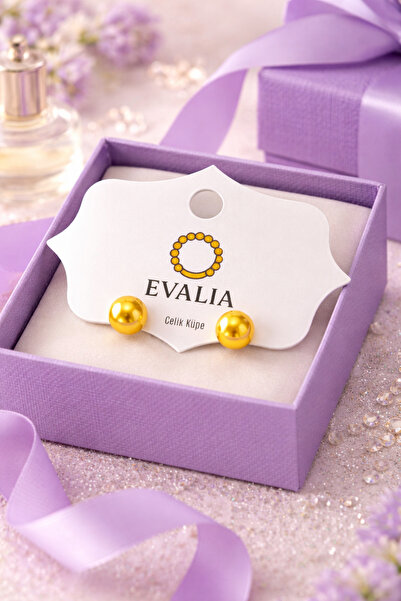 Evalia Takı Hardal İnci Küpe - İnci Top Küpe Paslanmaz Çelik 8 Mm