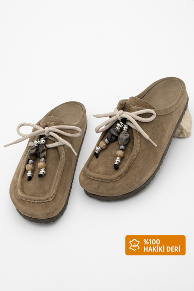 Marjin Γυναικείες παντόφλες από γνήσιο δέρμα Eva με κλειστή μπροστινή σόλα, λ...