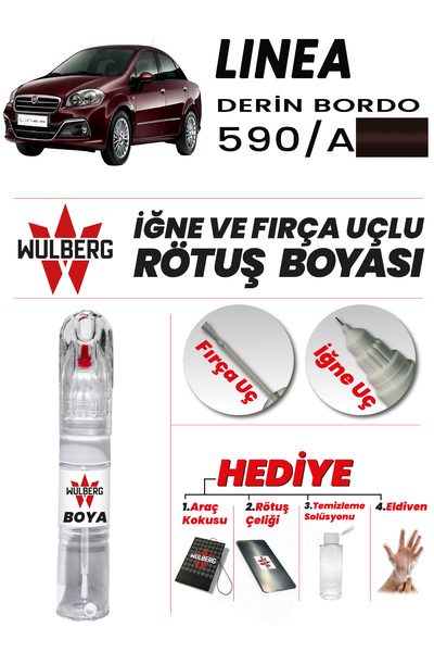 Wulberg Fiat Linea Derin Bordo 590/A Rötuş Boya 25 ml İğne & Fırça Uçlu Kalıc...