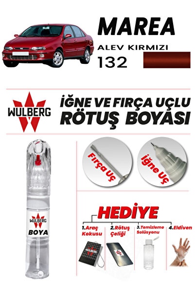 Fiat Marea Alev Kırmızı 132 Rötuş Boya 25 ml İğne & Fırça Uçlu Kalıcı Çizik Giderici Rutuş