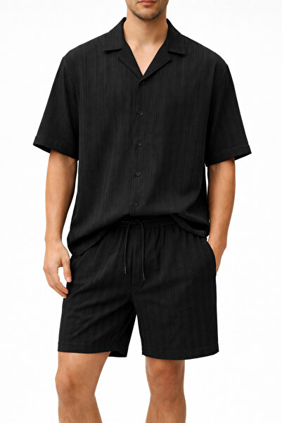 ARMY STORE Men's Summer Set: Casual Two-Piece Shirt and Shorts in Cream or Bl...