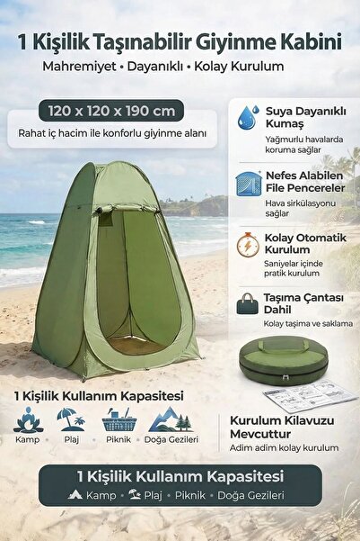 plentiful Tek Kişilik Yarı Otomatik Portatif Giyinme Kabini Çadırı – Plaj, Ka...