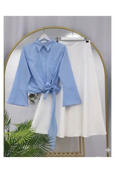modasindoma Scuba Skirt Lace-Up Shirt Set