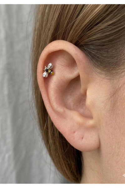 kurukafagift Helix Tragus Lob Çelik Piercing Arı Figürlü 8 mm