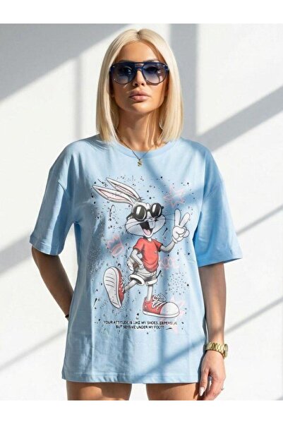 Kokoşum Butik 7589 Μπλουζάκι με σχέδιο κουνελιού με καρφιά, μπλε