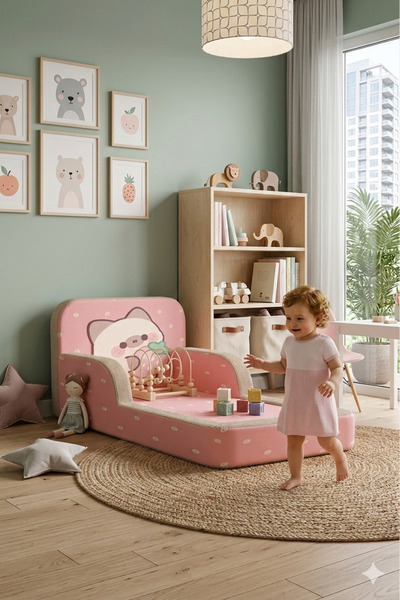 VevonsHome Yeni Nesil Çocuk Yatağı (Montessori Yer Yatağı) Yumuşak Yan Korkul...