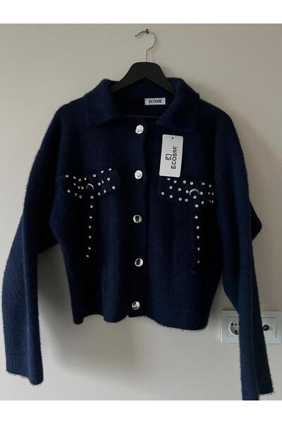 modayaselam Women's Buttoned Front Stone Detailed Jacket