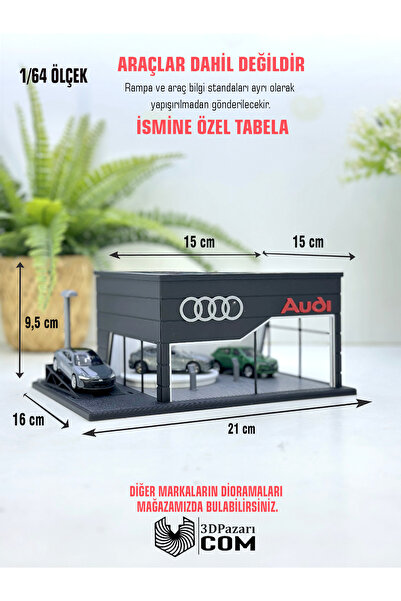 Butik 3D Baskı 1/64 Ölçekli Siyah Renk Audi Showroom Tasarımlı Diorama Araç S...