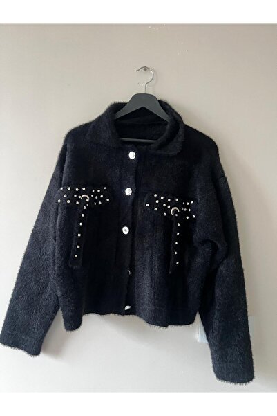 modayaselam Γυναικείο μπουφάν με κουμπιά μπροστά και λεπτομέρειες από πέτρα