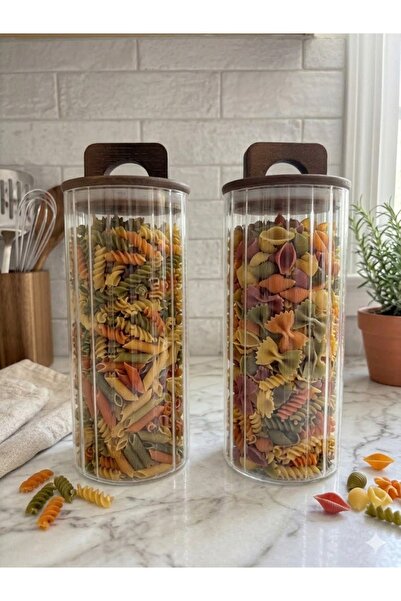 QBA 2-Piece Vacuum Acacia Lid Glass Jars - Food/Grain Storage Coffee Containe...