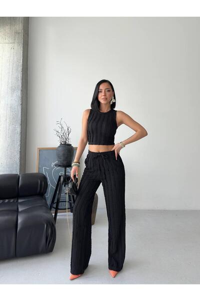 MABEL GİYİM Fir Fir Textured Crop Pants Set